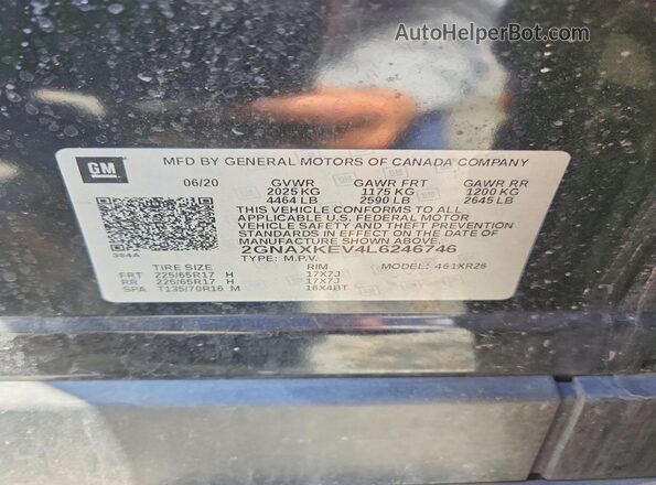 2GNAXKEV4L6246746 2020 CHEVROLET EQUINOX Black VIN sticker view