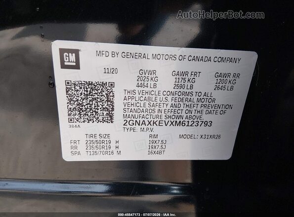 2GNAXKEVXM6123793 2021 CHEVROLET EQUINOX Black Vista del compartimento del motor
