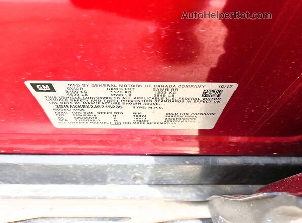 2GNAXKEX2J6215235 2018 CHEVROLET EQUINOX Maroon VIN კოდის სტიკერის ხედი