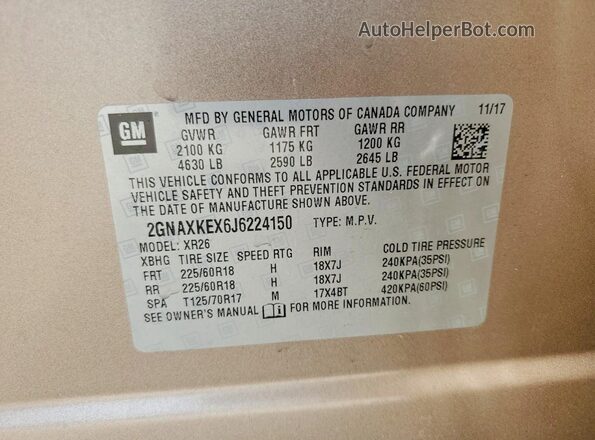 2GNAXKEX6J6224150 2018 CHEVROLET EQUINOX Tan VIN sticker view