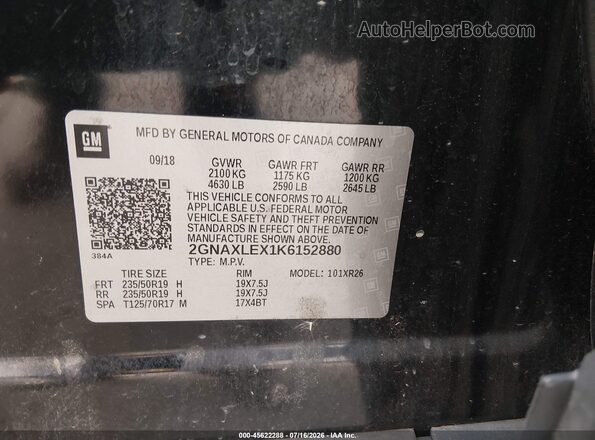 2GNAXLEX1K6152880 2019 CHEVROLET EQUINOX Black Вид підкапотного простору