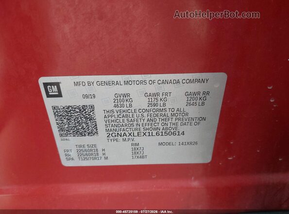2GNAXLEX1L6150614 2020 CHEVROLET EQUINOX Оранжевый Вид подкапотного пространства