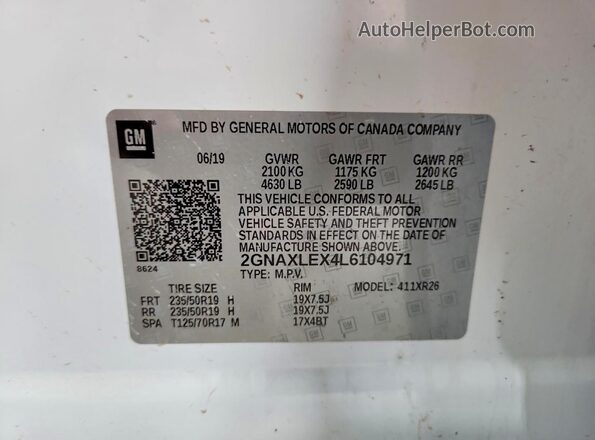 2GNAXLEX4L6104971 2020 CHEVROLET EQUINOX White VIN կոդի պիտակի տեսք