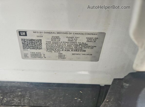 2GNAXLEX9L6182338 2020 CHEVROLET EQUINOX White სალონის 360-გრადუსიანი ხედი