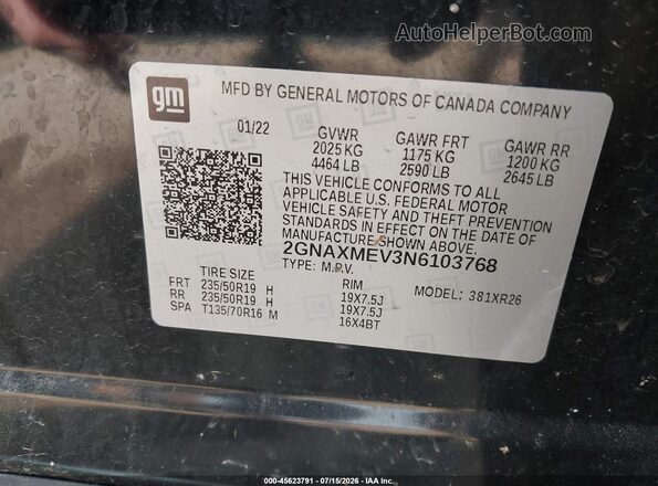 2GNAXMEV3N6103768 2022 CHEVROLET EQUINOX Black Vista del compartimento del motor