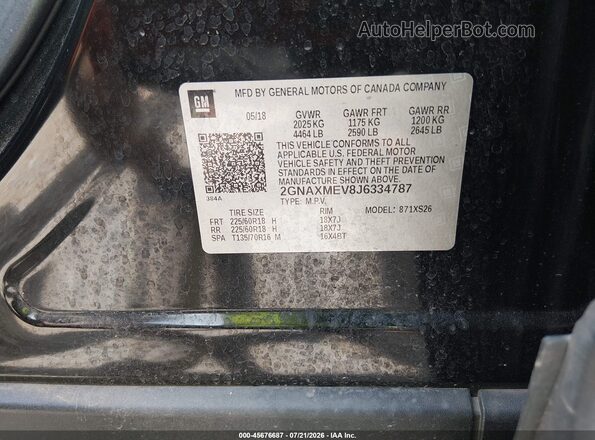 2GNAXMEV8J6334787 2018 CHEVROLET EQUINOX Black Շարժիչի բաժամունքի տեսք
