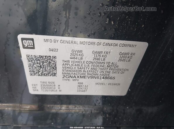 2GNAXMEV9N6148665 2022 CHEVROLET EQUINOX Black Vista del compartimento del motor