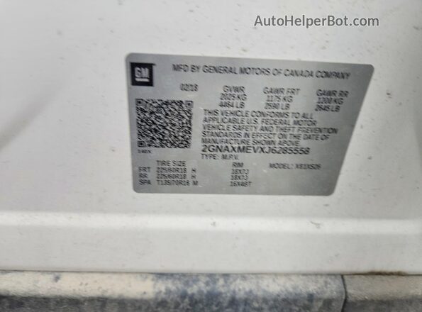 2GNAXMEVXJ6285558 2018 CHEVROLET EQUINOX White Widok komory silnika