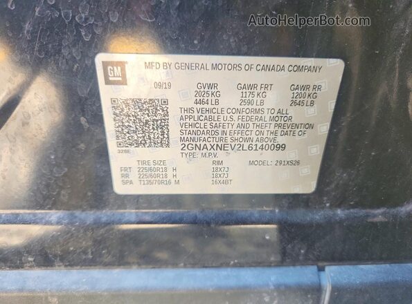 2GNAXNEV2L6140099 2020 CHEVROLET EQUINOX Black VIN կոդի պիտակի տեսք