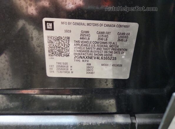 2GNAXNEV4L6165215 2020 CHEVROLET EQUINOX Charcoal Вид наклейки з VIN-кодом