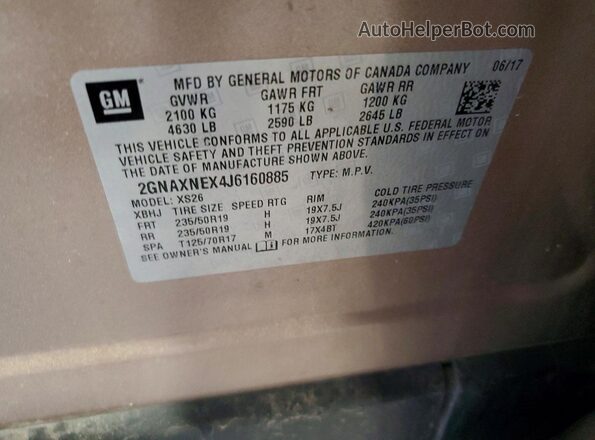 2GNAXNEX4J6160885 2018 CHEVROLET EQUINOX Gold VIN sticker view