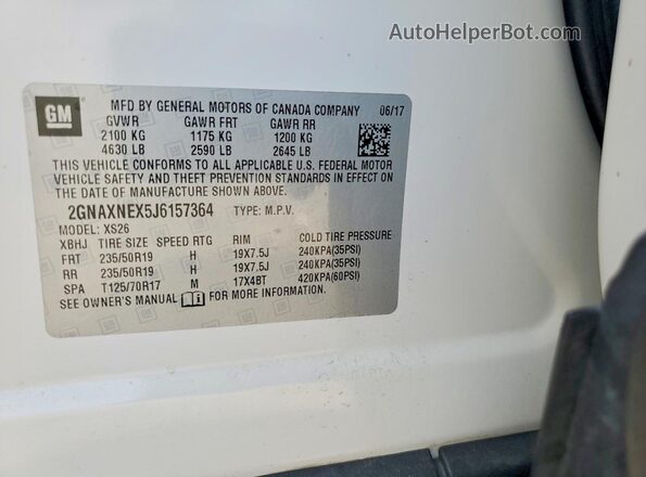 2GNAXNEX5J6157364 2018 CHEVROLET EQUINOX Белый Вид наклейки с VIN-кодом