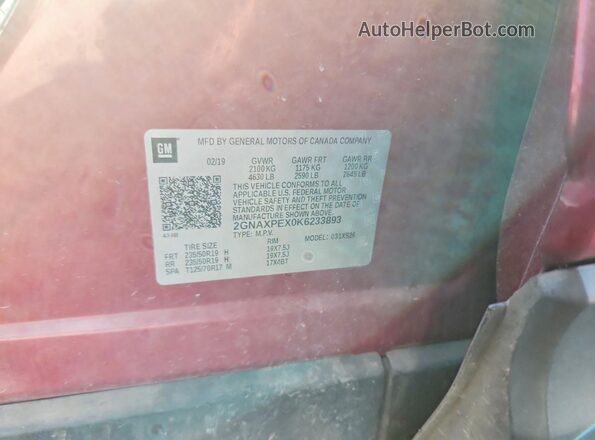 2GNAXPEX0K6233893 2019 CHEVROLET EQUINOX Red VIN կոդի պիտակի տեսք
