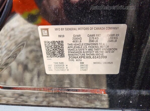 2GNAXPEX0L6141099 2020 CHEVROLET EQUINOX Черный Вид наклейки с VIN-кодом