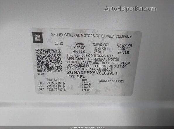 2GNAXPEX5K6163954 2019 CHEVROLET EQUINOX Silver Widok komory silnika