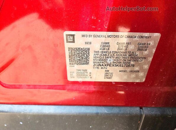 2GNAXPEX5K6171679 2019 CHEVROLET EQUINOX Red სალონის 360-გრადუსიანი ხედი