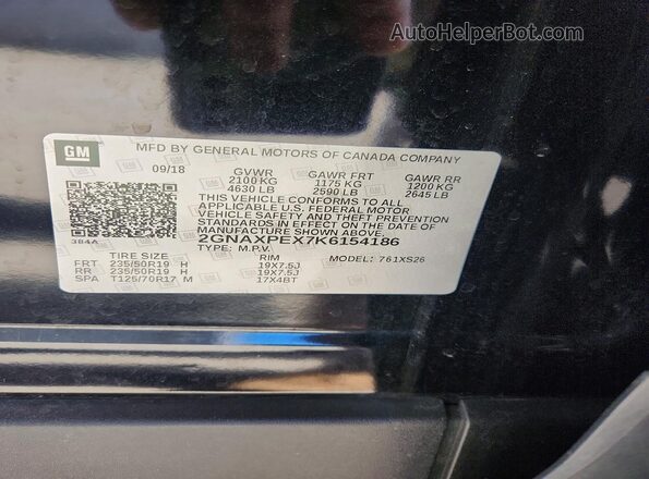 2GNAXPEX7K6154186 2019 CHEVROLET EQUINOX Black VIN կոդի պիտակի տեսք