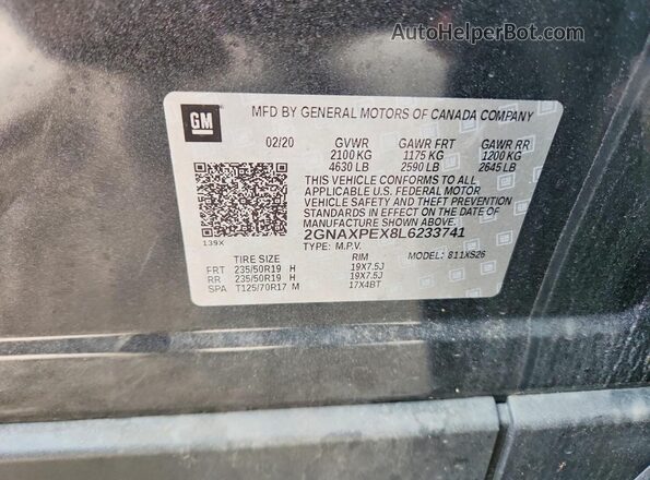 2GNAXPEX8L6233741 2020 CHEVROLET EQUINOX Blue Widok wnętrza 360 stopni