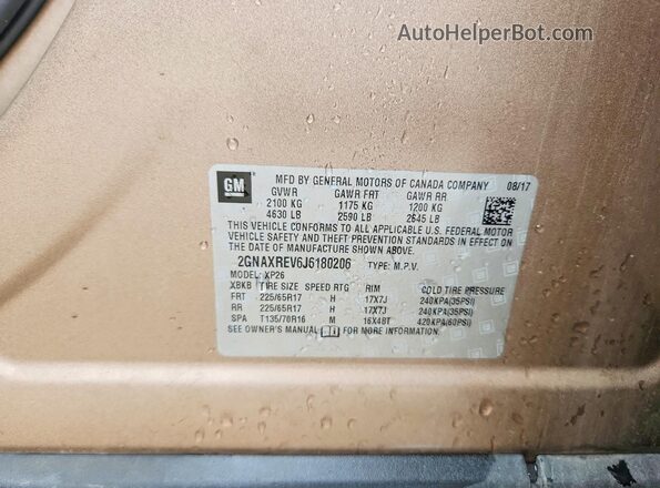 2GNAXREV6J6180206 2018 CHEVROLET EQUINOX Tan Widok komory silnika