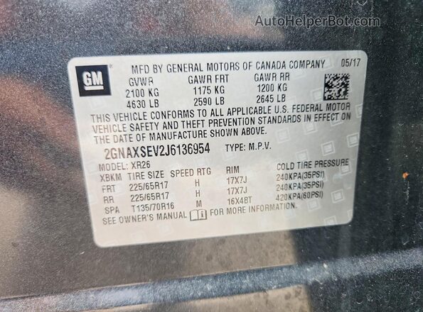 2GNAXSEV2J6136954 2018 CHEVROLET EQUINOX Charcoal Սալոնի 360 աստիճան տեսք