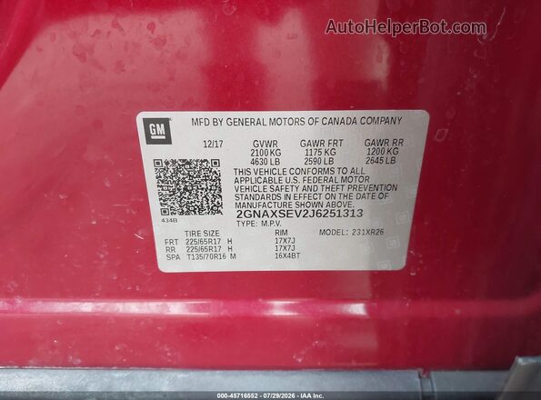 2GNAXSEV2J6251313 2018 CHEVROLET EQUINOX Красный Вид подкапотного пространства