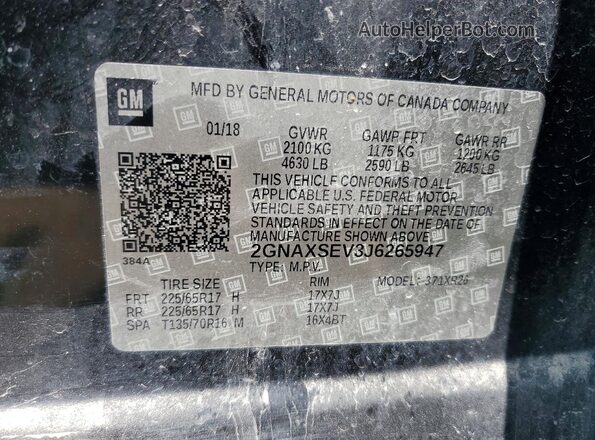 2GNAXSEV3J6265947 2018 CHEVROLET EQUINOX Black Widok naklejki z numerem VIN