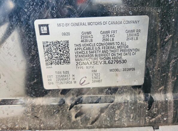 2GNAXSEV3L6279530 2020 CHEVROLET EQUINOX Черный Вид наклейки с VIN-кодом