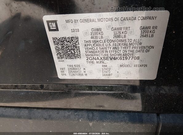 2GNAXSEV4K6197708 2019 CHEVROLET EQUINOX Black Widok komory silnika