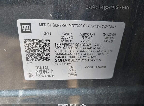 2GNAXSEV5M6162016 2021 CHEVROLET EQUINOX Gray Vista del compartimento del motor