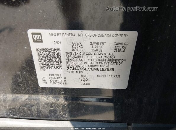 2GNAXSEV6M6162686 2021 CHEVROLET EQUINOX Dark Blue Вид підкапотного простору