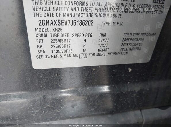 2GNAXSEV7J6186202 2018 CHEVROLET EQUINOX Серый Вид подкапотного пространства
