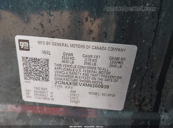 2GNAXSEVXM6160939 2021 CHEVROLET EQUINOX Серый Вид подкапотного пространства
