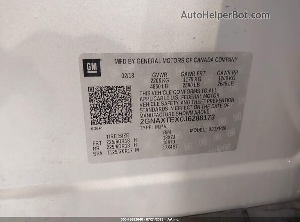 2GNAXTEX0J6288173 2018 CHEVROLET EQUINOX Silver Вид підкапотного простору