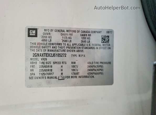 2GNAXTEX2J6185272 2018 CHEVROLET EQUINOX White Vista interior de 360 grados