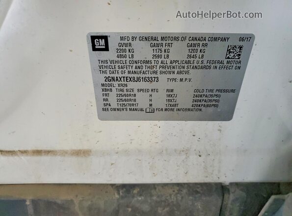 2GNAXTEX8J6163373 2018 CHEVROLET EQUINOX White VIN კოდის სტიკერის ხედი