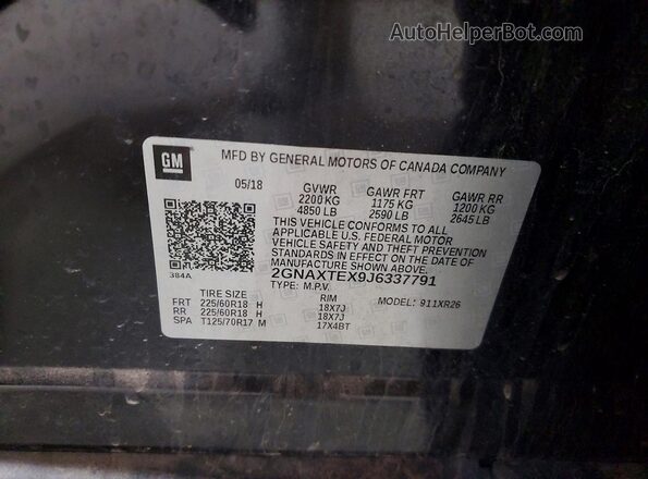 2GNAXTEX9J6337791 2018 CHEVROLET EQUINOX Black Вид наклейки з VIN-кодом