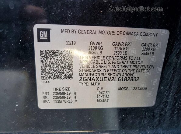 2GNAXUEV2L6182802 2020 CHEVROLET EQUINOX Black VIN კოდის სტიკერის ხედი