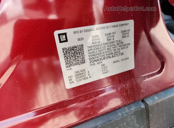 2GNAXUEV5L6271716 2020 CHEVROLET EQUINOX Бордовый Вид подкапотного пространства