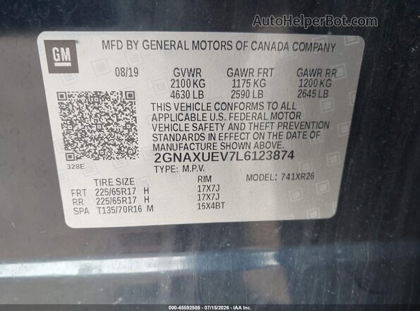 2GNAXUEV7L6123874 2020 CHEVROLET EQUINOX Black Вид підкапотного простору