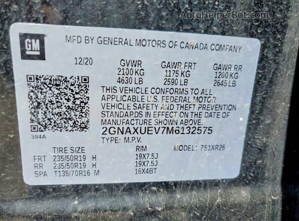 2GNAXUEV7M6132575 2021 CHEVROLET EQUINOX Black VIN կոդի պիտակի տեսք