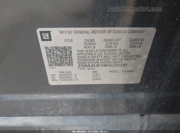 2GNAXUEV8K6120187 2019 CHEVROLET EQUINOX Серый Вид подкапотного пространства