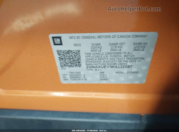 2GNAXUEV9K6132087 2019 CHEVROLET EQUINOX Orange Շարժիչի բաժամունքի տեսք