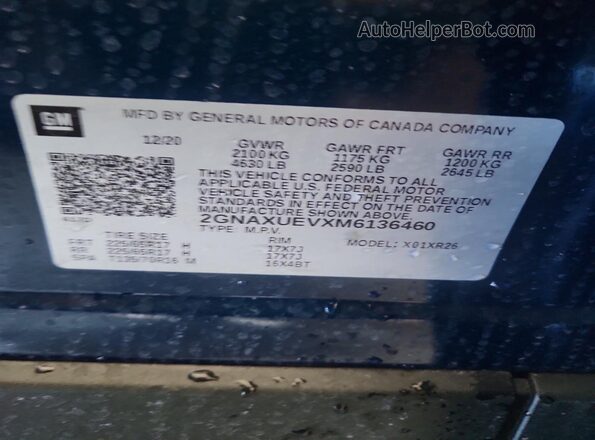 2GNAXUEVXM6136460 2021 CHEVROLET EQUINOX Синий Вид подкапотного пространства