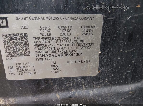 2GNAXVEVXJ6344064 2018 CHEVROLET EQUINOX Black ძრავის განყოფილების ხედი