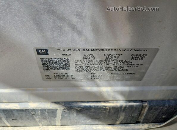 2GNAXVEX2K6306265 2019 CHEVROLET EQUINOX White VIN կոդի պիտակի տեսք