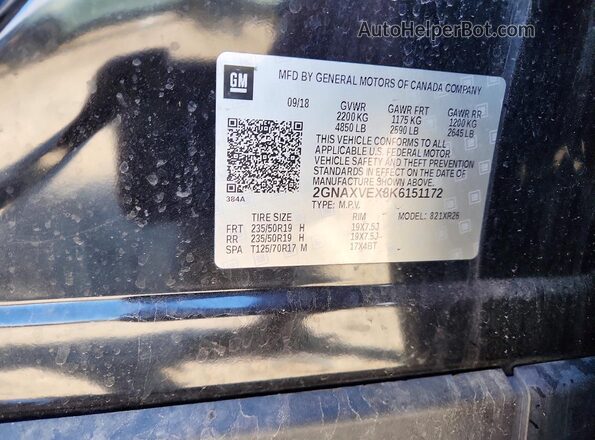 2GNAXVEX8K6151172 2019 CHEVROLET EQUINOX Черный Вид наклейки с VIN-кодом