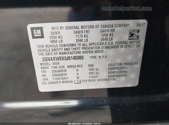 2GNAXWEX0J6145080 2018 CHEVROLET EQUINOX Черный Вид подкапотного пространства
