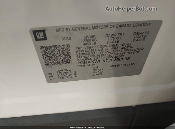 2GNAXWEX7J6260095 2018 CHEVROLET EQUINOX Белый Вид подкапотного пространства