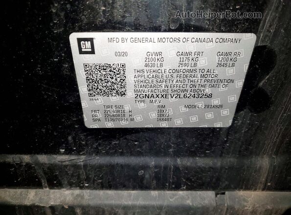 2GNAXXEV2L6243258 2020 CHEVROLET EQUINOX Черный Вид наклейки с VIN-кодом