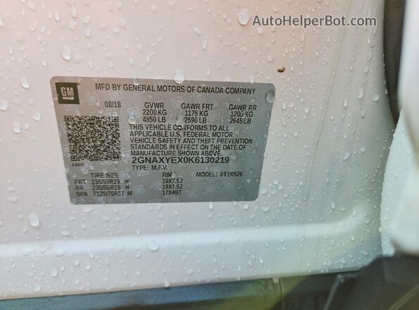 2GNAXYEX0K6130219 2019 CHEVROLET EQUINOX White VIN sticker view